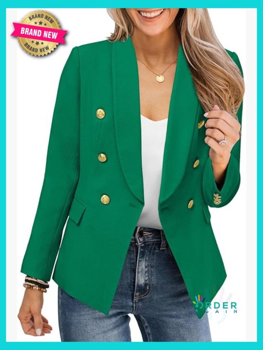 Gold Button Blazer Lapel Long Sleeve Open Front Work Office Suiting Jacket